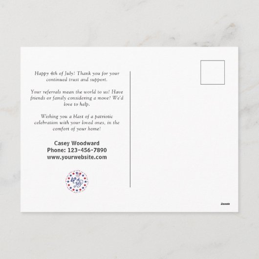 Gelukkige 4th van Juli Verwijzing Vastgoed Marketi Feestdagenkaart (Achterkant)