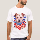Gelukkige 4thJuli Amerikaanse Vlag met Leuke Hond T-shirt (Voorkant)