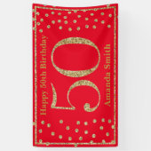 Gelukkige 50e verjaardag Banner Rood en Goud Glitt (Verticaal)