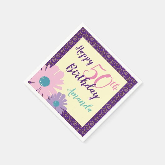 Gelukkige 50e verjaardag Bloemen Servet (Hoek)