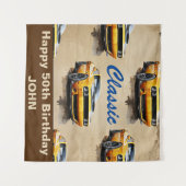 gelukkige 50e verjaardag Classic Muscle Car-achter Wandkleed (Voorkant (horizontaal))