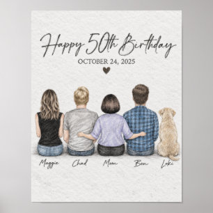 Gelukkige 50e verjaardag Familie Grafiet Geschenk Poster