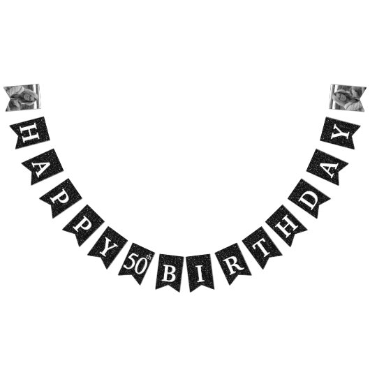 Gelukkige 50e verjaardag Foto Black Glitter Vlaggetjes (Alle)