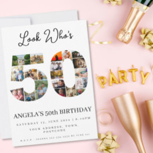 gelukkige 50e verjaardag Foto Collage goud en wit Kaart