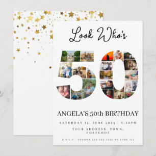 gelukkige 50e verjaardag Foto Collage goud en wit Kaart
