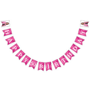 Gelukkige 50e Verjaardag Foto Hot Pink Bunting Fla Vlaggetjes