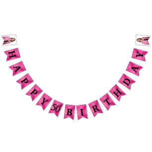 Gelukkige 50e Verjaardag Foto Hot Pink Bunting Fla Vlaggetjes
