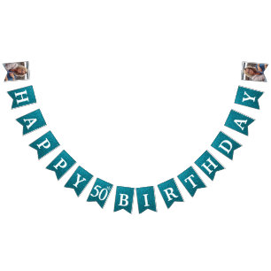 Gelukkige 50e verjaardag foto turquoise glitters vlaggetjes