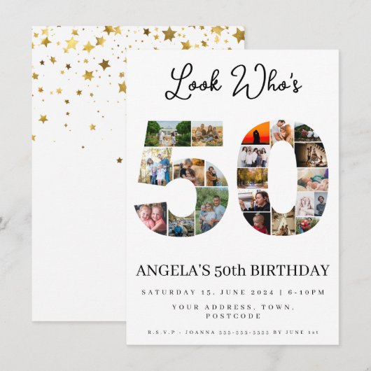 gelukkige 50e verjaardag Fotocollage goud en wit Kaart (Voorkant / Achterkant)