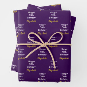 Gelukkige 50e verjaardag Gouden Naam Schrift Donke Inpakpapier Vel