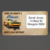 Gelukkige 50e verjaardag klassieke spier auto etiket