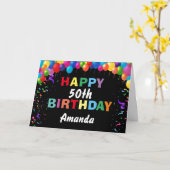 Gelukkige 50e Verjaardag Kleurrijke Ballonnen Zwar Kaart (Gele Bloem)
