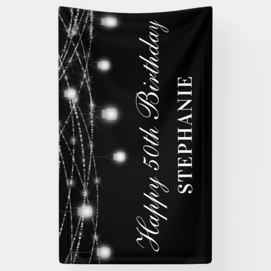 Gelukkige 50e verjaardag Mason Jars Lights Zwart W Spandoek (Verticaal)