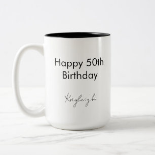 Gelukkige 50e verjaardag Minimalistische op maat g Tweekleurige Koffiemok