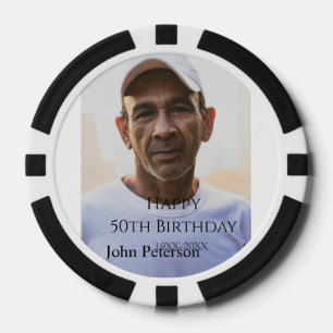 Gelukkige 50e verjaardag naam foto jaar man eenvou poker chips