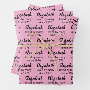 Gelukkige 50e verjaardag Naam Zwart en Roze Inpakpapier Vel