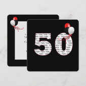 Gelukkige 50e verjaardag op zwarte uitnodiging (Voorkant / Achterkant)