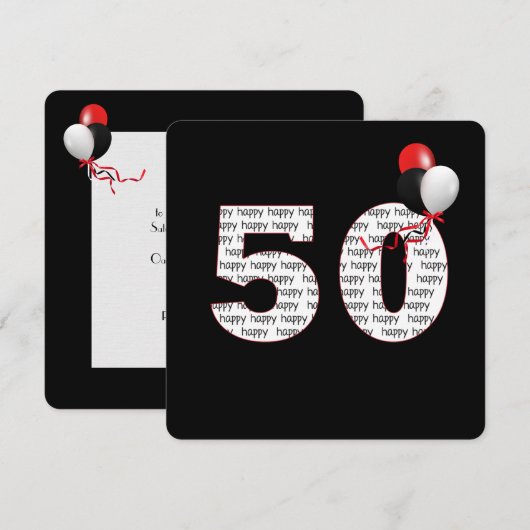 Gelukkige 50e verjaardag op zwarte uitnodiging (Voorkant / Achterkant)