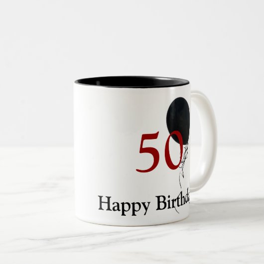 gelukkige 50e verjaardag tweekleurige koffiemok (Voorkant rechts)