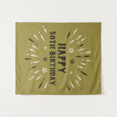 Gelukkige 50e verjaardag Vuurwerk Goud Zwart Wit Wandkleed (Voorkant (horizontaal))