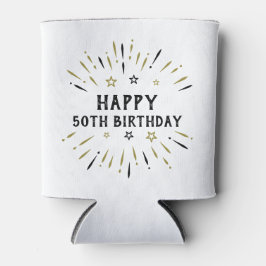 Gelukkige 50e verjaardag vuurwerk wit zwart goud blikjeskoeler