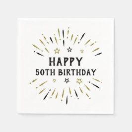 Gelukkige 50e verjaardag vuurwerk wit zwart goud servet