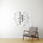 Gelukkige 50e verjaardag vuurwerk wit zwart goud wandkleed (In Situ (horizontaal))