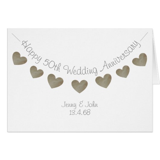 Gelukkige 50ste huwelijksdag met gouden harten (Voorkant Horizontaal)