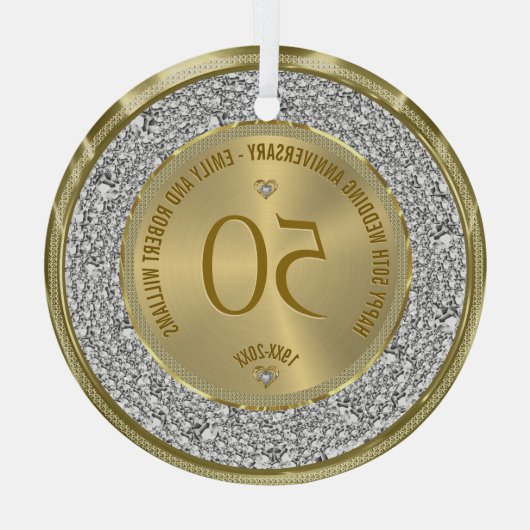 Gelukkige 50ste huwelijksverjaardag diamanten en g glas ornament (Achterkant)