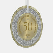 Gelukkige 50ste huwelijksverjaardag diamanten en g glas ornament (Voorkant Rechts)
