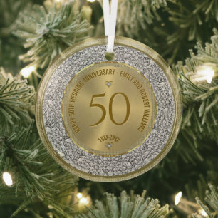 Gelukkige 50ste huwelijksverjaardag diamanten en g glas ornament