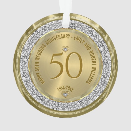 Gelukkige 50ste huwelijksverjaardag diamanten en g ornament (achterkant)