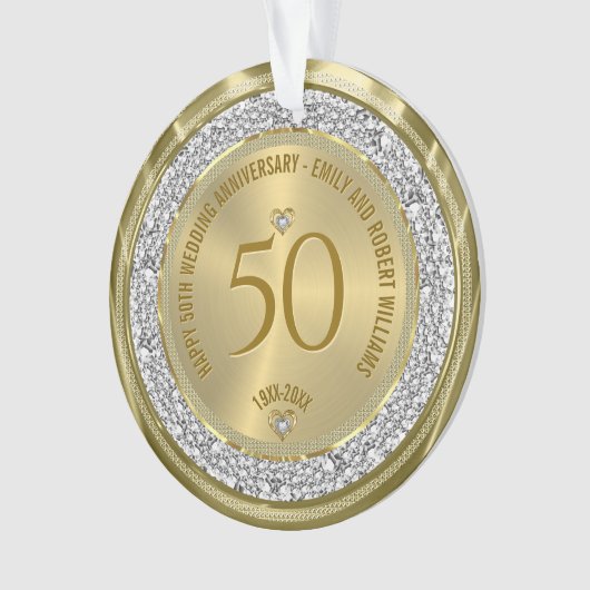 Gelukkige 50ste huwelijksverjaardag diamanten en g ornament (voorkant)