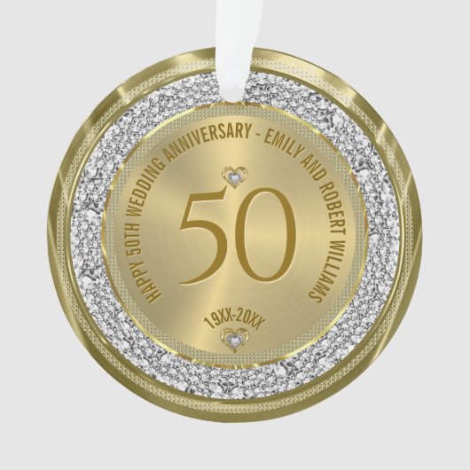 Gelukkige 50ste huwelijksverjaardag diamanten en g ornament (voorkant)