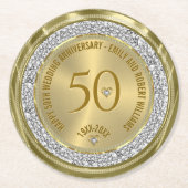 Gelukkige 50ste huwelijksverjaardag diamanten en g ronde kartonnen onderzetter (Voorkant)