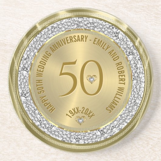 Gelukkige 50ste huwelijksverjaardag diamanten en g zandsteen onderzetter (Voorkant)