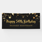 Gelukkige 50ste verjaardag Black Gold Stars of Jou Spandoek (Horizontaal)
