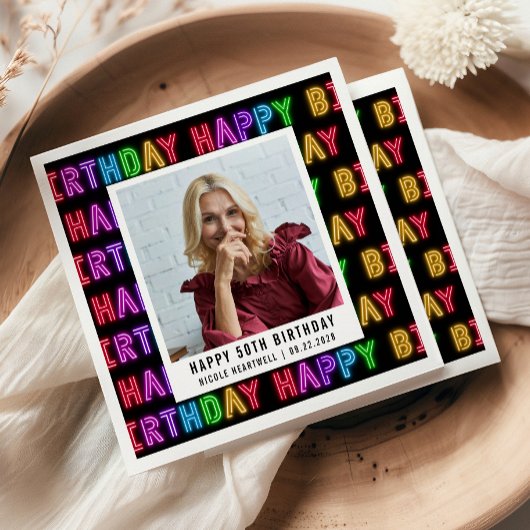 Gelukkige 50ste Verjaardag Foto Rainbow Neon Servet