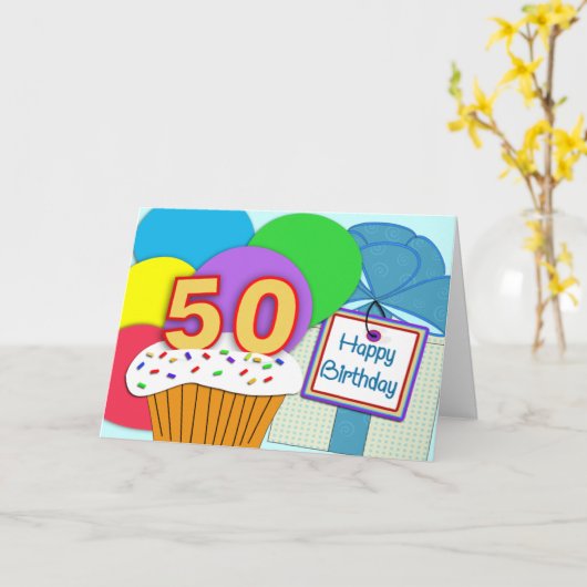 Gelukkige 50ste verjaardag Kaart (Gele Bloem)