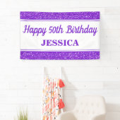 Gelukkige 50ste Verjaardag Paarse Glitter Spandoek (Insitu)