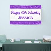 Gelukkige 50ste Verjaardag Paarse Glitter Spandoek (Beurs)