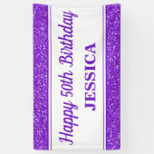 Gelukkige 50ste Verjaardag Paarse Glitter Spandoek (Verticaal)