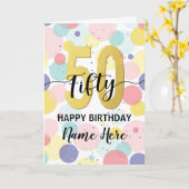Gelukkige 50ste Verjaardag Pastel Rainbow Gold Vro Kaart (Gele Bloem)