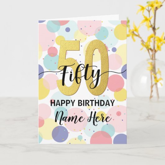 Gelukkige 50ste Verjaardag Pastel Rainbow Gold Vro Kaart (Gele Bloem)