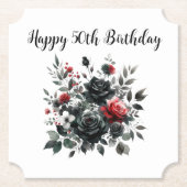 Gelukkige 50ste Verjaardag Rode en Zwarte Rozen | Kartonnen Onderzetters (Voorkant)