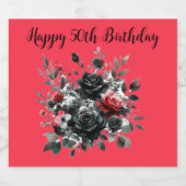 Gelukkige 50ste Verjaardag Rode en Zwarte Rozen | Likeurfles Etiket (Enkel label)