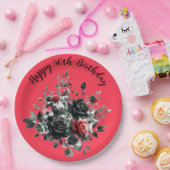 Gelukkige 50ste Verjaardag Rode en Zwarte Rozen | Papieren Bordje (Feest)