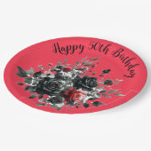 Gelukkige 50ste Verjaardag Rode en Zwarte Rozen | Papieren Bordje (Gekanteld)
