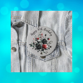 Gelukkige 50ste Verjaardag Rode en Zwarte Rozen | Ronde Button 4,0 Cm