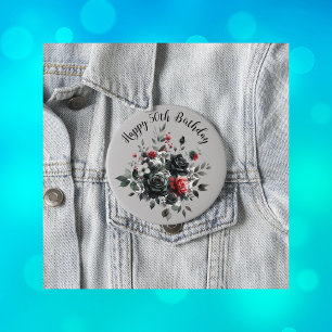 Gelukkige 50ste Verjaardag Rode en Zwarte Rozen Ronde Button 4,0 Cm